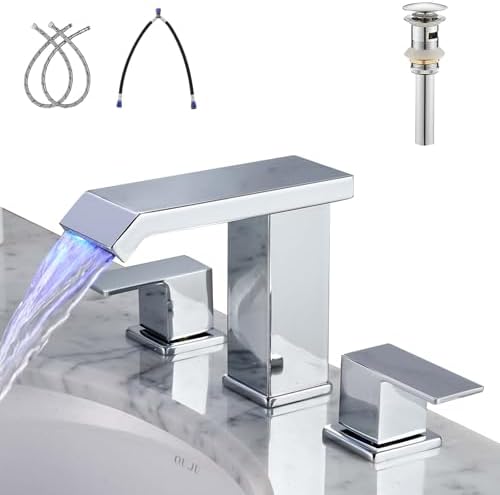 ARCORA 8 In. Widespread Deck Mounted Double-Handle Bathroom Faucet With Pop-Up Drain Assembly In Brushed Gold