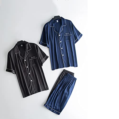 Ice silk pajamas men's thin short-sleeved shorts loose large silk high-grade sense home suit3