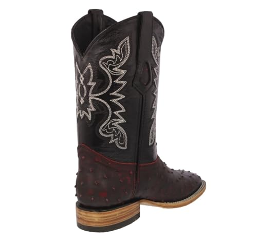 Texas Legacy Mens Black Cherry Cowboy Boots Ostrich Quill Print Leather Square Toe Botas3