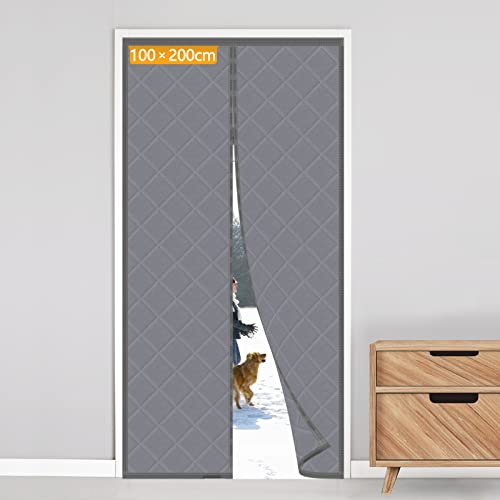 Yotache Magnet Wärmeschutzvorhang, Thermo Türvorhang 100 x 200 cm Winddicht Wärmeschutz für Balkontür, Oxford Tuch mit Polyester Baumwolle Warm Winter, Grau Cover