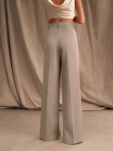 Image of KOTTY Women's High Waist Wide Leg Trousers | Solid Relaxed Fit Pants for Office, Casual Soft Flowing Polyester Blend Pants for Women