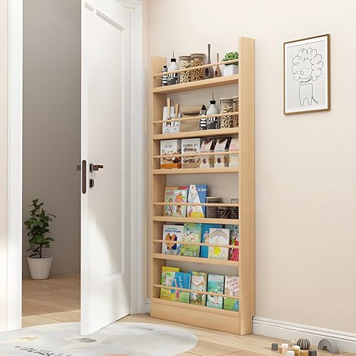 Image of HKJBEQU Wooden Book Shelf, 3/4/5/6 Tier Behind The Door Bookshelf, Book Shelf for Bedroom, Floor Standing Bookcase, Kids Bookshelf Wall Mounted, Book Shelves for Bedroom, Living Room, Study Room