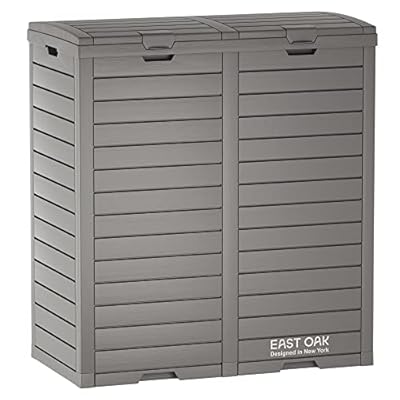 EAST OAK 76 Gallon Outdoor Trash Can | Waterproof Resin Garbage Can with Tiered Lid & Drip Tray | Outside Trash Bin for Patio | Kitchen, Backyard & Deck | Gray Color