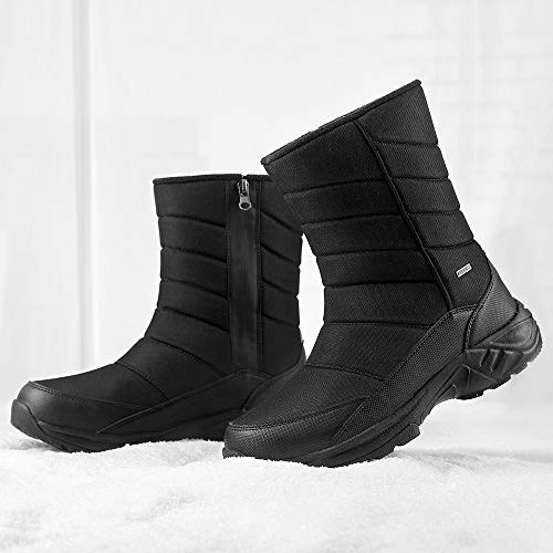 SILENTCARE Mens Winter Mid-Calf Snow Boot Fur Warm Waterproof Slip On Outdoor Athletic - Thumbnail 4