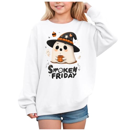 Girls Halloween Sweatshirt Print Long Sleeve Comfortable Sweatshirt（O4Y)