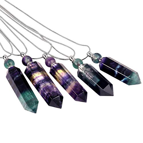 SUNYIK Stone Essential Oil Diffuser Necklace for Women, Hexagonal Pointed Healing Crystal Perfume Bottle Pendant with Chain for Men, 28"4