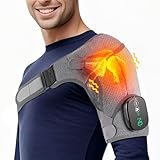 Cordless Shoulder Heating Pad, Heated Shoulder Brace for Men Women Rotator Cuff Pain Relief, Heated Shoulder Wrap with 3 Heat Levels and 3 Vibration Modes for Shoulder Discomfort Relief (Grey)