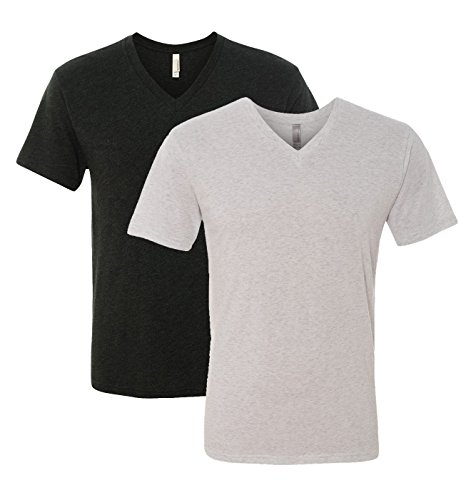 Next Level Triblend Vee Tee, Vintage Black + Heather White (2 Pack), Medium