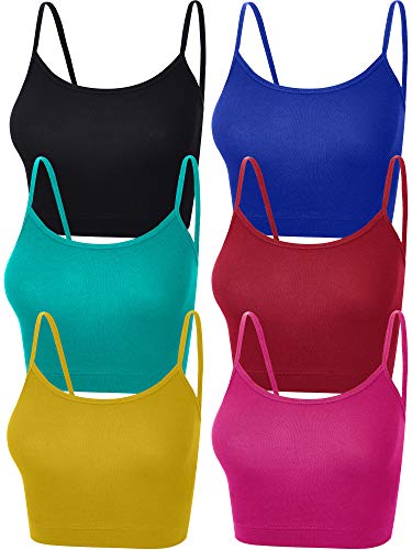 6 Pieces Women Crop Cami Top Sleeveless Spaghetti Strap Tank Top for Sports Yoga (Green, Yellow, Black, Wine Red, Royal Blue, Rosy, Small)