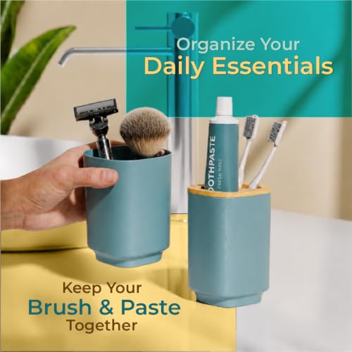 Image of Lifelong Bathroom Accessories Set of 6 with Bamboo Finish | Complete Bathroom Organizer Kit with Soap Dispenser, Toothbrush Holder, Tumbler, Soap Dish, Toilet Brush & Dustbin | Sea Green