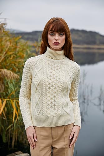 Image of SAOL Women's Wool Sweater Irish Cable Knit Jumper Made in Ireland