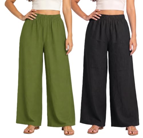 Image of Plaazo Women's Cotton Palazzo | Wide Leg Palazzo for Women | Soft Breathable High Waist Bottom Wear | Comfortable Casual, Office, Travel for Women