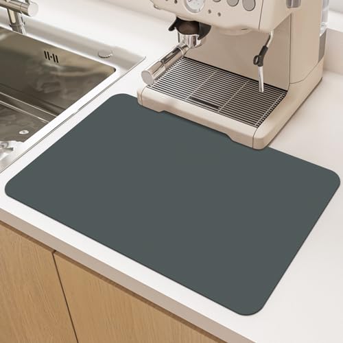 LYGLIGH Coffee Mat Dish Drying Mat: 16"x24" Bar Mat Hide Stain Espresso Maker Accessories - Kitchen Organizer Absorbent Rubber Backed Countertop Protector Coffee Bar Decor Machine Washable Grey