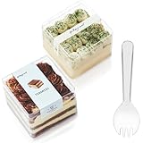 Plastic Dessert Cups with Lids and Sporks,Stickers,Tiramisu Containers,Cookie Containers,Clear Food Containers for Fruit,Pudding,Mousse, Tiramisu Cups With Lids (20pcs,Clear,3.3 * 3.3 * 2.5 in)