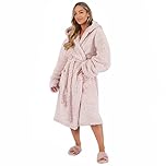 Brentfords Dressing Gown Womens Teddy Marl, Mothers Day Gifts Bathrobe with Hood & Pockets Soft Warm Comfy Luxury Oversized Fluffy Ladies Dressing Gowns, Blush Pink One Size