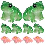 Alasum Froschdekoration Satz mit Lotusblumen aus Robustem Kunstharz Lebensechte Kleiner Gartenfiguren für Hof und Haus als Hübsches Gartengeschenk