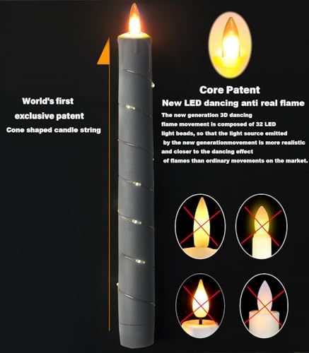 Image of Flameless Candle, (Conical) Patented Starlight String, LED Candle, 11-Key Timing Remote Control, Battery Powered, Dance Flicker Flame, 6 Packs, Christmas Wedding Home Decor(Dark Gray)