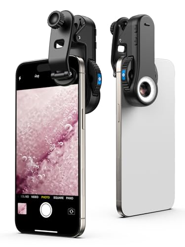 Image of MIAO LAB Phone Microscope, 40x /80x /120x 3-in-1 Switchable Magnification Portable Microscope with LED UV Light CPL Lens for iPhone & Android Phone Zoom Lens Attachment for Plants /Coins /Jewelry
