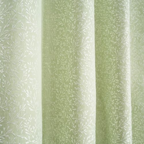 Image of haus & kinder Printed Jacquard Window Curtains 5 Feet Long Pack of 2 Window Curtains, 5 Feet Curtains for Window (Willow Breeze, Celladon Nature 130x152 CM)