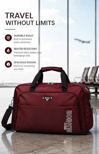 Image of 45L Large Travel Duffle Bag for Men & Women | Waterproof Multi Compartment Duffel Bag for Travelling | Gym Sports Weekend Cabin Luggage Bag (Maroon)