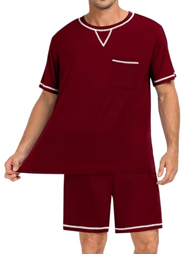 Image of SWOMOG Mens Pajamas Set Summer Sleepwear Short Sleeve Pjs Set Soft 2 Piece Lounge Set Comfy Loungewear with Pockets