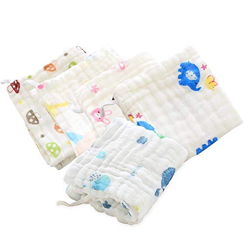 Image of Baby Muslin Washcloth Cotton Baby Wipes Cum Face Towel, 5 Pack 10x10 inches - Print