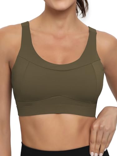 RUNNING GIRL High Impact Sports Bras for Women,Racerback Running Bra Workout Crop Tank Tops Longline Sports Bra Push up(WX2667 Oak Brown L)