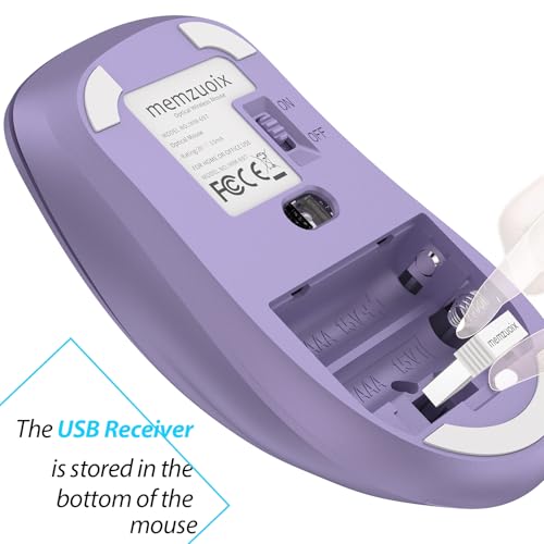 Image of memzuoix 2.4G Wireless Mouse, 1400 DPI Computer Mice with USB Receiver, Portable Wireless USB Mouse Battery Powered Cordless Mice for Laptop, PC, Desktop, 5 Buttons (Lilac)
