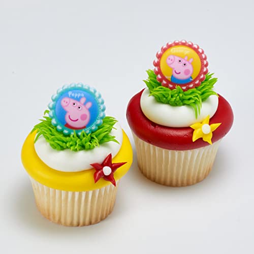 Decopac Peppa Pig Siblings Rings, Cupcake Decorations Featuring Peppa And George, Blue And Yellow 3D Food Safe Cake Toppers – 24 Pack #TOP5