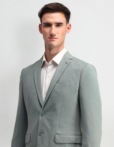 Image of Arrow Men's Green Self Design Notch Collar Long Sleeve Formal Polyester Slim Fit Blazer