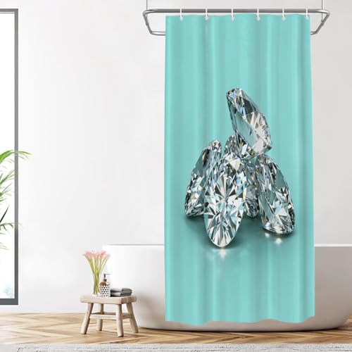 Shrahala Blue Turquoise Stone Polyester Shower Curtain, Blue Brilliant Round Brilliants Illustrated Bath Curtain Waterproof with Plastic Rings for Shower Stall Bathtubs 72 X 36 in
