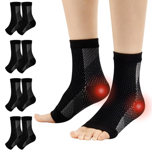 Compression Socks for Women & Men 4 Pairs Neuropathy Socks Arthritis Ankle Support Foot Sleeves Neuro Socks Anti-Slip Soothe Socks Pain Relief Neuropathy Pain (Black, 11.5-14.5)