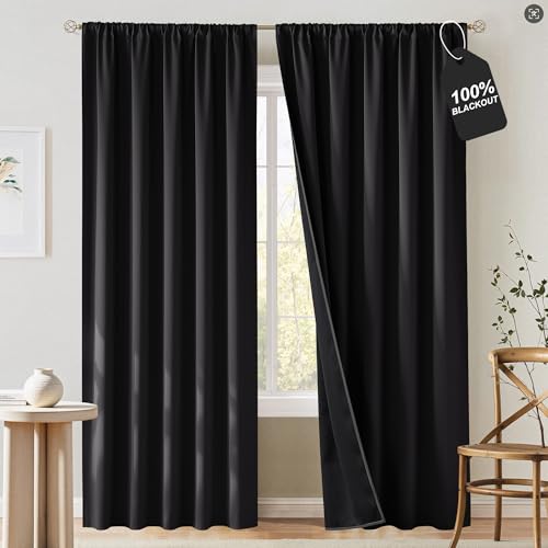 NICETOWN 100% Black Out Curtains 84 inch Long for...