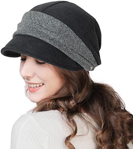 Jeff & Aimy Womens Wool Knitted Visor Beanie Cloche Hat Peaked Beret Baker Boy Hat Newsboy Warm Winter Hats