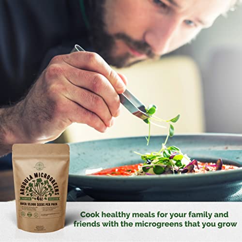 Arugula Sprouting & Microgreens Seeds - Non-Gmo, Heirloom Sprout Seeds Kit In Bulk 4Oz Resealable Bag For Planting & Growing Microgreens In Soil, Coconut Coir, Garden, Aerogarden & Hydroponic System #TOP4