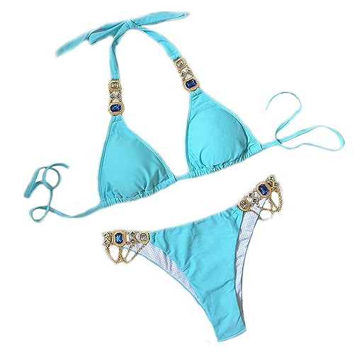 Lisa Colly Women's Swimwear Sexy Bathing Suit Crystal Diamond Bikini Halter Swimsuits