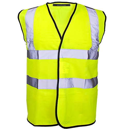 MyShoeStore Hi Viz High Vis Visibility Vests 2 Band Reflective Security Work Contractor Safety Vest Waistcoat Jacket Top (Yellow, S)