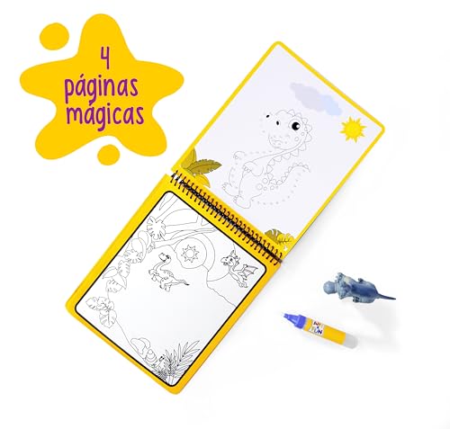 Simba 106334633 Art & Fun Wasser-Malbuch Dinos inkl. Dinosaurier-Figur - Malen mit dem Water Pen Wasserstift & 4 Dino-Motiven - Wasserzauber-Spielzeug für Kinder ab 3 Jahre