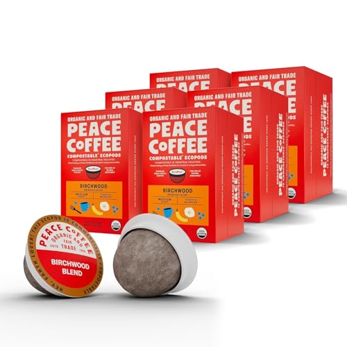 Peace Coffee Birchwood Breakfast Blend Medium Roast Compostable Coffee Pods, 4.33 oz, 72 Count Single-Use Pods, Organic Fair Trade, Smooth, Mild Flavor, Shade Grown, Fresh Roasted