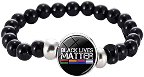 Black Lives Matter Bracelet, Support BLM Movement & Justice For All, Black Beaded Stretch Bracelet with yellow BLM, Racism Awareness, Stretchable Wristband for Men, Women, and Kids (Black), Perfect Stocking Stuffer for Christmas or Kwanzaa