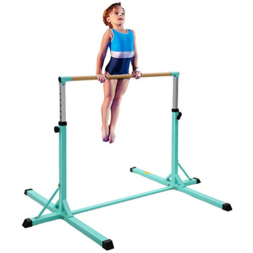 MaxKare Gymnastics Bar Horizontal Bar Junior Training Equipment High Bars Upgraded with 13-Level Adjustable Height, Double Lock & Triangle Supports Kip Bar for Kids Indoor Outdoor Use (Green)