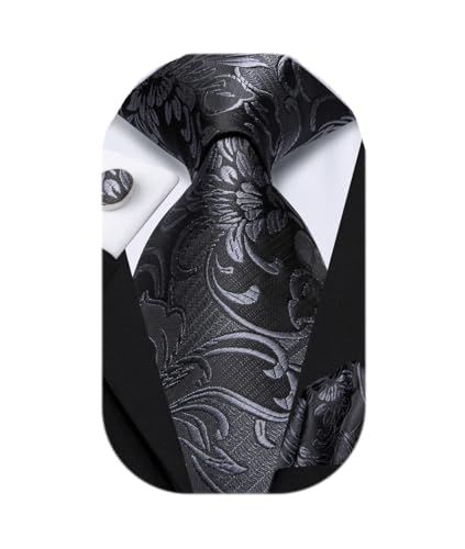 Image of Dubulle Mens Tie Set Solid Paisley Silk Striped Necktie for Men with Cufflinks Tie and Pocket Square