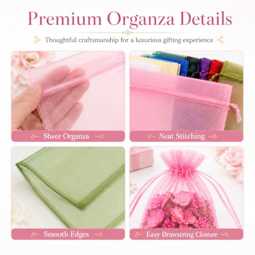 Image of 50PCS Organza Bags 5x7'' - Muticolor Small Sachet Jewelry Gift Favor Bags Drawstring Mesh Bags Gifts Valentines Wedding Eid Mubarak Halloween Eve Christmas New Year Party Candy Fruit Wrap Bulk