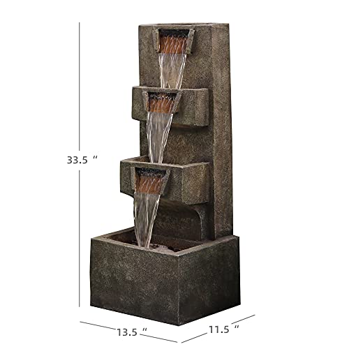 Gardenfans 33”H Outdoor Garden Fountain Clearance with LED Lights and Pump–Indoor Modern Cascading Floor-Standing Fountains for Garden, Office, Deck, Patio, Porch, Yard and Home Art Decor