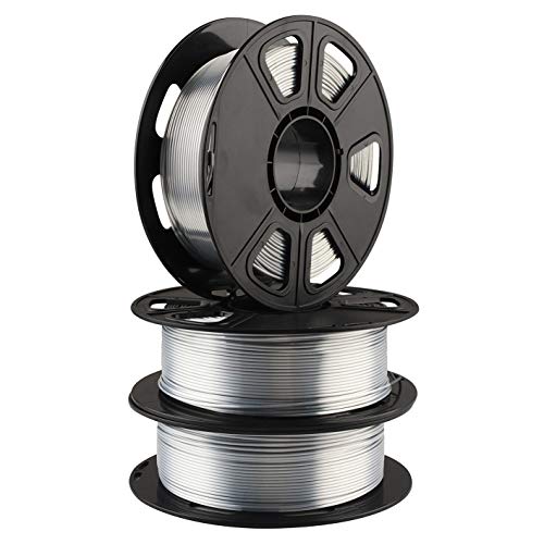 Image of Silk Metallic Shiny Silver PLA Filament Bundle - 1.75mm 3D Printer Filament Each Spool 0.5kg, 3 Spools Pack, Total 1.5kgs 3D Printing Material with Extra Stick Tool by MIKA3D