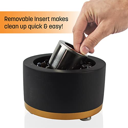 Quicksurvive Indoor/Outdoor Tabletop Fire Pit | Portable Tabletop Fire Pit Fueled By Rubbing Alcohol | Table Decor And Marshmallow Roasting | Easy To Transport | Black + Brown Stones #TOP5