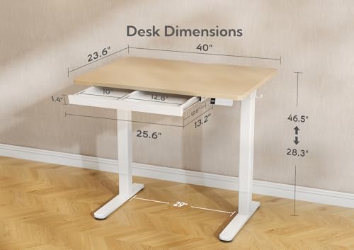Image of Claiks Standing Desk with Drawer 40 Inch Electric Height Adjustable Natural