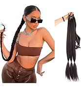 32 Inches Long Braided Ponytail Extensions Wrap Around Braided Ponytail Magic Paste Pony Tail Hai...