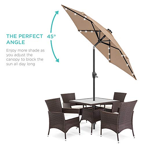 Best Choice Products 7.5ft Outdoor Solar Market Table Patio Umbrella for Deck, Pool w/Tilt, Crank, LED Lights - Tan