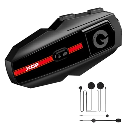 XGP Intercomunicador Casco Moto Bluetooth con Música Compartida, Auriculares Moto para 2 Motociclistas 1200M Sistema de Comunicación, Control de Voz, IP67 Impermeable, Manos Libres para ATV/Nieve